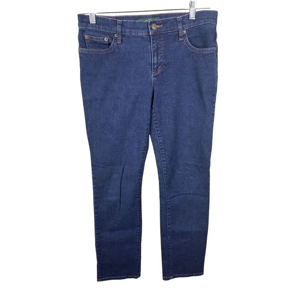 Lauren Ralph Lauren Women's Blue Medium Wash Casual Streetwear Pants Denim Jeans